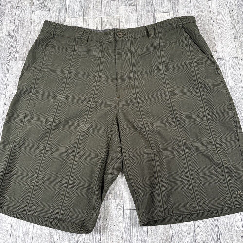 O'Neill Shorts Men's Sz 36x9 Olive Green Plaid Golf Fish Hike Performance